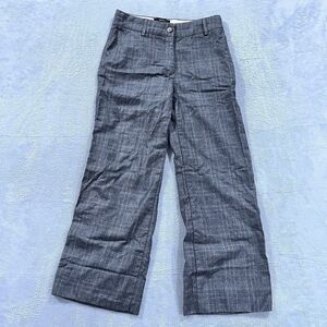 Barbour Dress Pants Wide Leg Plaid‎ 100% Wool 8 Tweed Gray